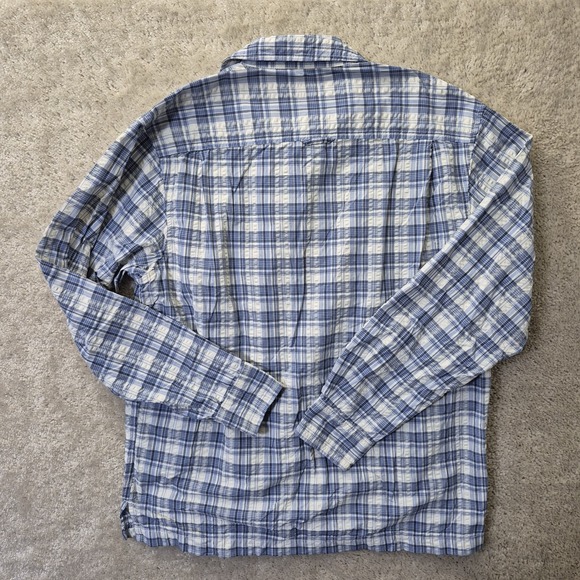 LL Bean Shirt Mens Medium Seersucker Plaid Blue Performance Coastal Beach Casual - Picture 8 of 8